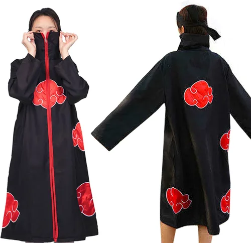 Vista 2 de Capa de disfraz de anime unisex 4 piezas bata larga de anime capa de anime capa de anime disfraz de Halloween cosplay con diadema y collar