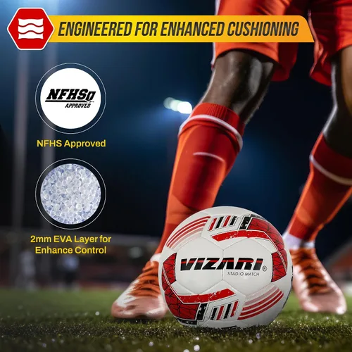 Vista 2 de Vizari Stadio Match NFHS - Balón de fútbol para sesiones de práctica y juegos oficiales, 32 paneles cosidos a mano, pelota de fútbol para niños