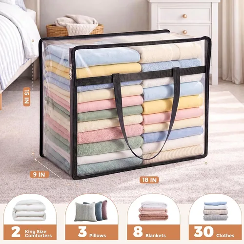 Vista 2 de Bolsas de almacenamiento Budding Joy con cierre transparente para ropa, organizadores de armario de 40L y contenedores de almacenamiento, bolsa