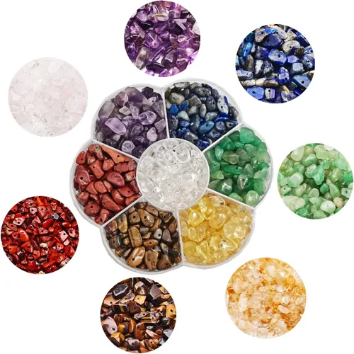 Vista 8 de GangGangHao - 1888 cuentas de piedra natural de aproximadamente 17.64 oz, piedras preciosas irregulares de cristal curativo, agujero de cuentas