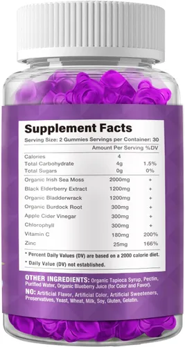Vista 2 de Gomitas de musgo marino y saúco – Vitamina C + Zinc – Fortalecimiento inmunológico y tiroideo de refuerzo de la fuerza de las gomitas de osos