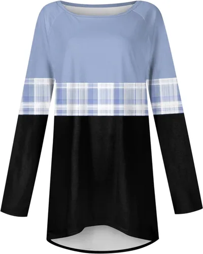 Vista 4 de Camisas de manga larga para mujer, holgadas, hippie, cuello redondo, estampadas, blusa casual elegante