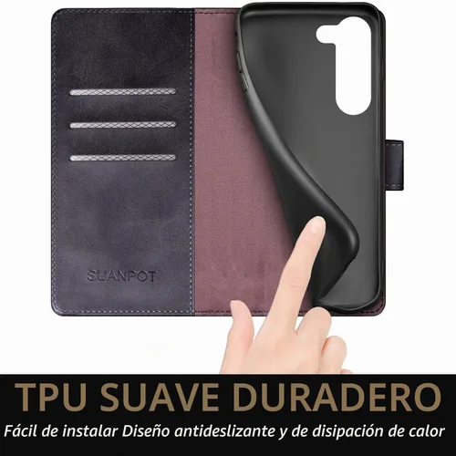 Vista 6 de SUANPOT Funda tipo cartera para Samsung Galaxy S23 5G con bloqueo RFID, soporte para tarjetas de crédito, cubierta protectora de cuero PU tipo libro