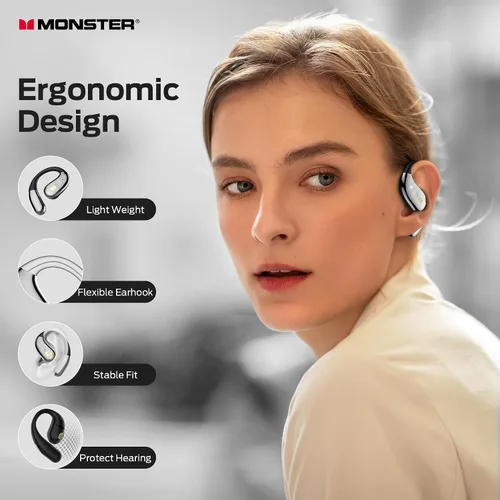 Vista 7 de Monster Open Ear AC360, auricular inalámbrico Bluetooth giratorio, con cordón, Bluetooth 6.0 mejorado, control táctil, batería de larga duración