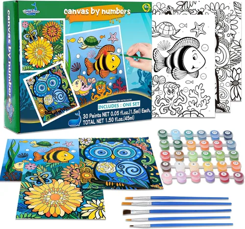 Vista 9 de Pintura por números para niños de 8 a 12 años - Juego de pintura acrílica, pintura por números, brilla en la oscuridad, manualidades DIY, incluye 3