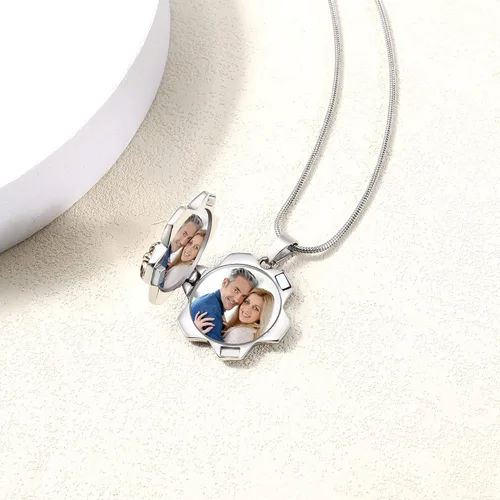 Vista 3 de Fanery sue Collar con medallón de corazón que sostiene imágenes, collares personalizados con fotos personalizadas, con imagen