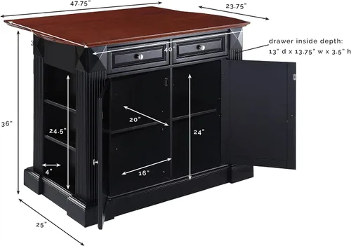 Vista 3 de Crosley Furniture Isla de cocina Drop Leaf/Barra de desayuno, negro