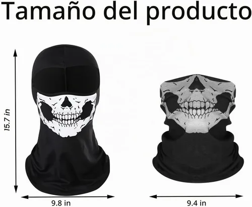 Vista 6 de 2Pcs Skull Balaclava Ghost Mask, Motorcycle Balaclavas for Men, Neck Gaiter for Men Breathable Full Face Ghosts Masks Estándar