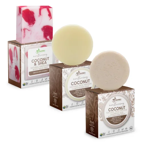 Vista 9 de Paquete de champú, acondicionador y gel de baño de proteína de arroz sólido Champú, acondicionador y barras de lavado para cabello y cuerpo