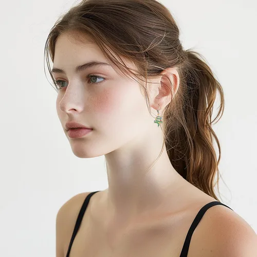 Vista 168 de Aretes colgantes de plata de ley con diseño de árbol de la vida, flor, abeja, animales, gato, colibrí, piedra lunar, turquesa, aretes con cierre