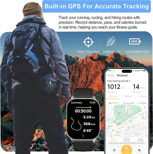 Vista 2 de Reloj inteligente para hombres y mujeres (respuesta/hacer llamadas), con GPS integrado, pantalla HD de 2.1 pulgadas, monitor de frecuencia