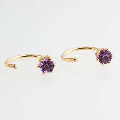 Vista 27 de Half Huggie Birthstone Gold Hoop Earrings for Women Tiny Cartilage Stud Piercing Earring Hypoallergenic Earring Screw Back Dainty Hug