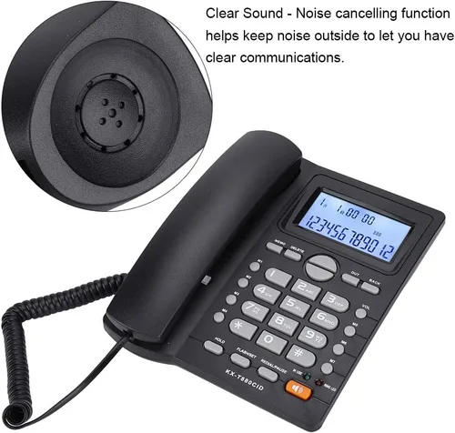 Vista 2 de Teléfono fijo con cable, conjunto de extensión de doble puerto, pantalla de identificación de llamadas de teléfono con cable de escritorio