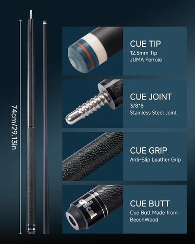 Vista 2 de CRICAL Pro Taper Carbon Fiber Pool Cue, Low Deflection Billiards Cue Stick