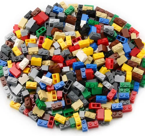 Vista 4 de Ladrillos de 1 x 2 a granel, 450 piezas multicolores clásicas básicas, construcción creativa, juego de bloques, accesorios de juguete compatibles
