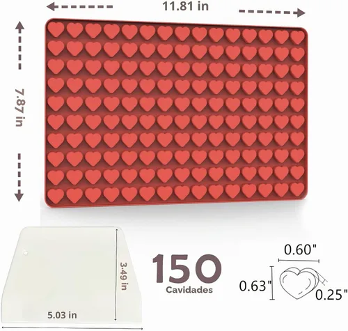 Vista 6 de Moldes de Chocolate en Forma de Corazón Pequeños de Silicona, Moldes de Gomita en Forma de Corazón de Silicona con Raspador (S)