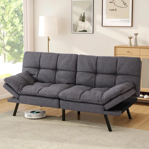 Vista 9 de Opoiar Sofá cama plegable de espuma viscoelástica convertible con reposabrazos y respaldos ajustables para espacios pequeños, oficina, estudio