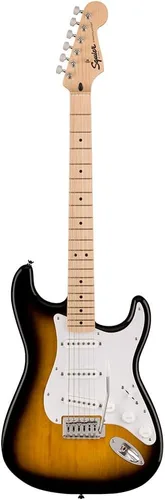 Vista 4 de Guitarra eléctrica Squire Sonic Stratocaster, Sunburst de 2 colores, diapasón de madera de arce, protector blanco