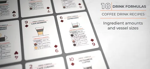 Vista 7 de Tarjetas de sorbo a traje sobre el café: cartas informativas con parámetros de preparación y consejos para hacer café