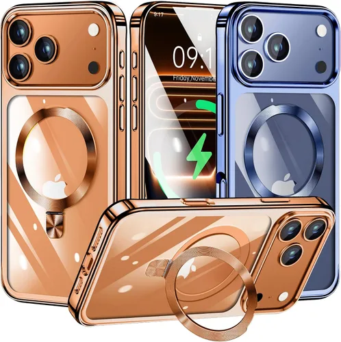 Vista 30 de [Anillo de CD compatible con soporte invisible MagSafe] Funda magnética para iPhone 12 / iPhone 12 Pro, parachoques galvanizado que no se pone