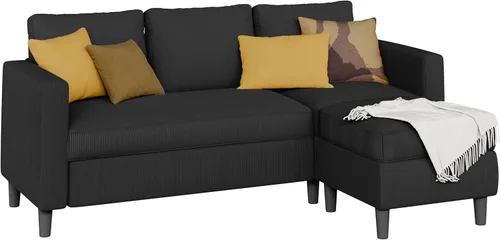 Vista 8 de Shintenchi Sofá modular en forma de L, sofás modulares convertibles con otomana móvil, sofá tapizado de pana de 3 asientos, sofás pequeños para sala