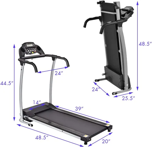 Vista 7 de GYMAX Cinta de correr plegable, cinta de correr portátil con 12 programas preestablecidos, monitor LCD, ruedas integradas y sensor de pulso, máquina