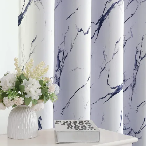 Vista 8 de H.VERSAILTEX Cortinas 100% opacas de 63 pulgadas de largo, juego de 2 paneles de cortinas estampadas con aislamiento térmico para dormitorio