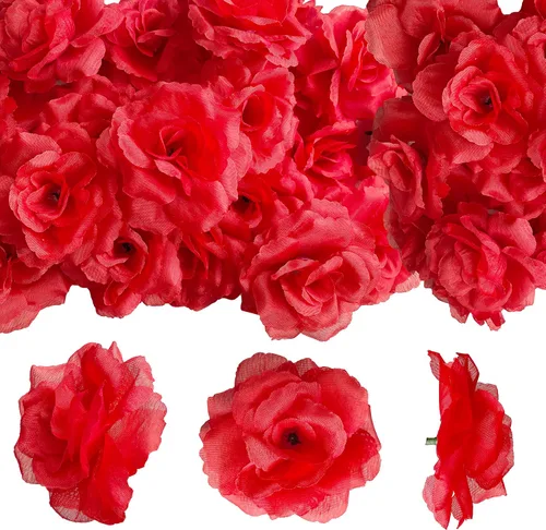 Vista 13 de 120 rosas artificiales de seda, cabeza de rosa falsa, cabezas de rosas para el día de San Valentín, bodas, centros de mesa, día de la madre, pared