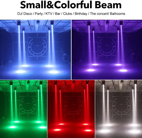 Vista 4 de Luces de DJ de cabeza móvil, luz de escenario RIUKOE Halo Beam luz LED cabeza móvil 60 W DMX sonido para clubes, espectáculos musicales, fiesta