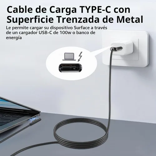Vista 4 de PD100W USB-C Cable Cargador Compatible con Surface Pro Laptop Microsoft Surface Pro 10/9/8/7+/7/6/5/4/3/X Windows Surface Laptop 6/5/4/3/2/1 Surface