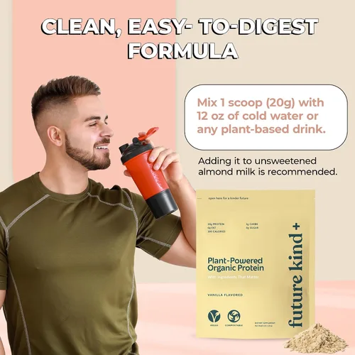 Vista 7 de Future Kind Proteína vegana en polvo, vainilla, proteína vegetal de guisantes para músculos magros con hierro y fibra, sin suero de leche, sin