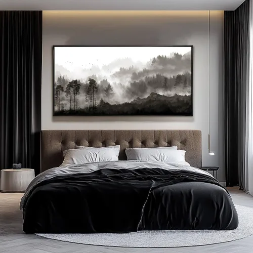 Vista 7 de Arte de pared con árboles para sala de estar; grandes pinturas artísticas en lienzo para dormitorio; cuadros en blanco y negro enmarcados