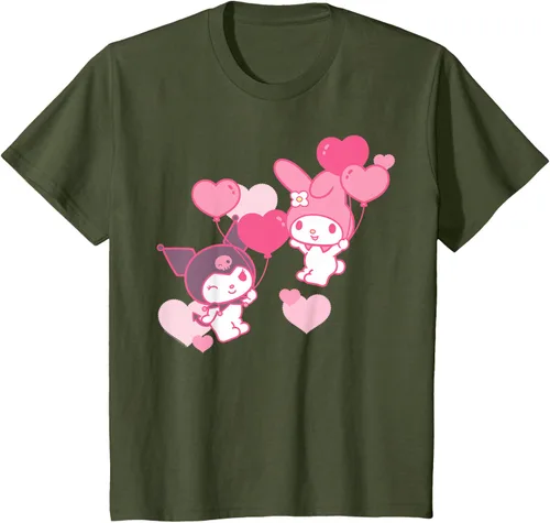 Vista 14 de Camiseta de My Melody y Kuromi con corazones del Día de San Valentín Negro
