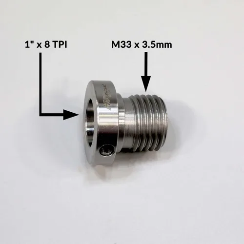 Vista 3 de Hurricane Turning Tools, Adaptador de husillo de cabezal para torno de madera, convierte husillo TPI de 1 "x 8 a M33 x 0.138 in