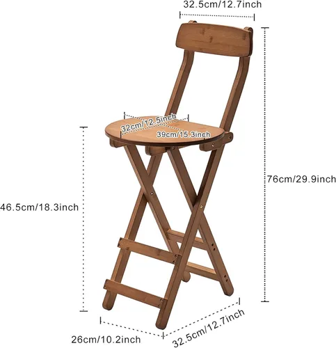 Vista 4 de Taburete plegable de bambú natural, silla de madera plegable portátil, taburete de altura de encimera de cocina con respaldo y reposapiés, taburetes