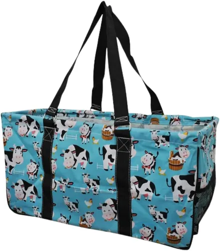 Vista 46 de NGIL Bolsa de comestibles reutilizable extra grande plegable de gran tamaño para comestibles, almacenamiento, picnic, playa, Estampado de vaca