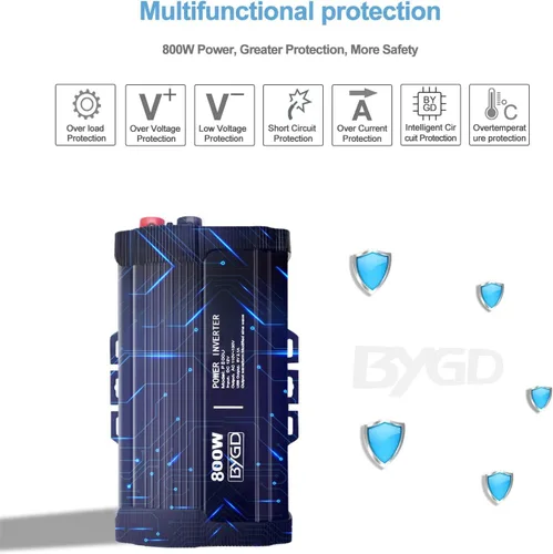 Vista 5 de BYGD Convertidor de inversor de corriente de 800 W, 12 V CC a 110 V CA, adaptador de enchufe de automóvil, cargador de salida con doble salida de CA
