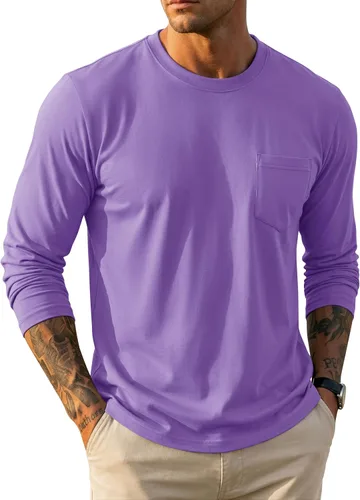 Vista 10 de MAGCOMSEN Camisa de manga larga para hombre con bolsillo, de algodón, cuello redondo, casual, ligera
