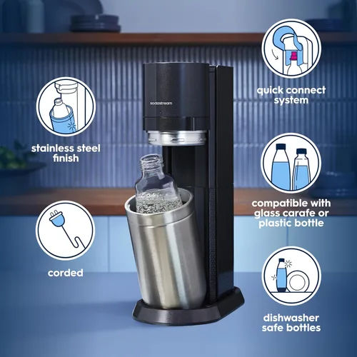 Vista 12 de SodaStream E-Duo - Máquina de agua con gas (negro) con 60 litros de CO2, 1 botella de carbonatación sin BPA y (1) botella de vidrio de 1 litro