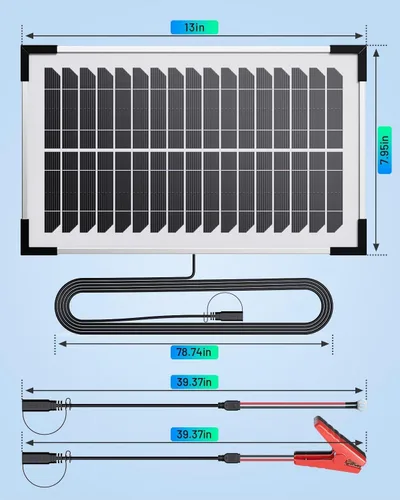 Vista 9 de Mantenedor de batería solar de 7.5 W y cargador de goteo, panel impermeable de 12 V con controlador inteligente IP68, protección contra sobrecarga