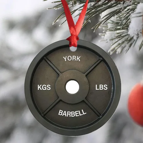 Vista 3 de York Barbell - Plato de peso para Navidad, adorno de entrenamiento atlético, regalo de levantamiento de pesas, adorno de árbol de Navidad