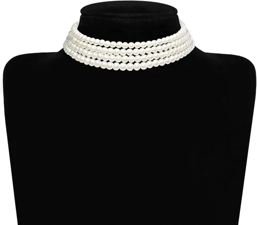 Vista 4 de BABEYOND - Collar de gargantilla de perlas de imitación redondo, collar estilo años 20, accesorios para fiesta temática Gatsby