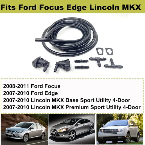Vista 3 de Kit de boquillas del limpiaparabrisas delantero de repuesto para Ford Focus 08-11 Ford Edge 07-11 Lincoln MKX 07-10 Chorro lavaparabrisas y manguera