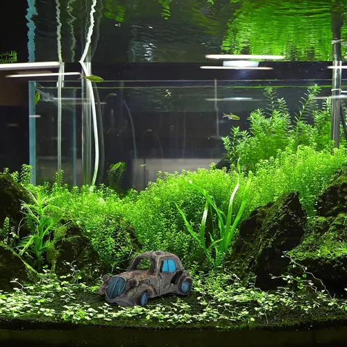 Vista 5 de Mipcase Paisajismo Escondite Acuario Paisaje Tanque Peces Camarones Decoración Ornamento Gris Cabaña Cuevas Decoración Escondite Adornos Automóvil