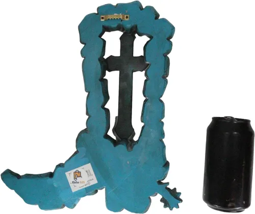 Vista 7 de Ebros Gift Botas vaqueras rústicas con piedras preciosas de turquesa agrietada del suroeste con espolón y cruz vintage para colgar en la pared