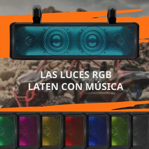 Vista 7 de Barra de sonido UTV de 17 pulgadas, Bluetooth impermeable con iluminación RGB, altavoz Bluetooth con IP65 impermeable, sonido amplificado de 400 W