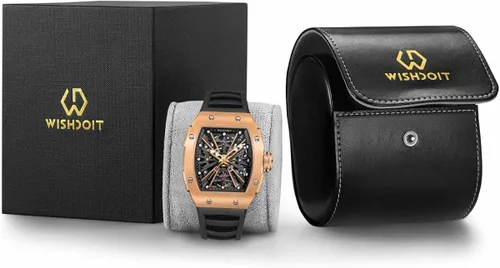 Vista 6 de WISHDOIT Relojes de pulsera mecánicos automáticos Tonneau para hombre acero inoxidable con forma de barril estilo deportivo impermeable correa