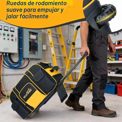 Vista 6 de MELOTOUGH Bolsa de herramientas con ruedas, organizador de bolsa de herramientas resistente con mango telescópico oculto, gran capacidad, múltiples