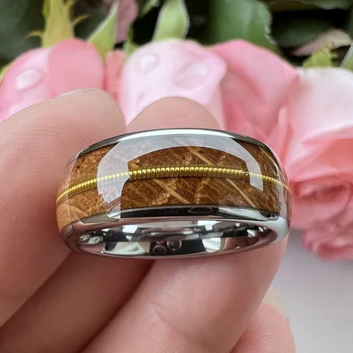 Vista 4 de TUTISS Anillos de tungsteno de 0.315 pulgadas de plata, negroplomizooro para hombres y mujeres, alianzas de compromiso, boda, madera de whisky