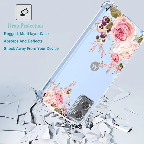 Vista 7 de Funda de teléfono para Motorola E22, Moto E22i XT2239, funda delgada a prueba de golpes con patrón floral transparente flexible TPU funda protectora